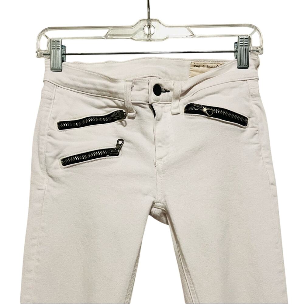 rag & bone White Denim Black Ankle Zipper Moto Skinny Jeans 25 - Picture 6 of 8